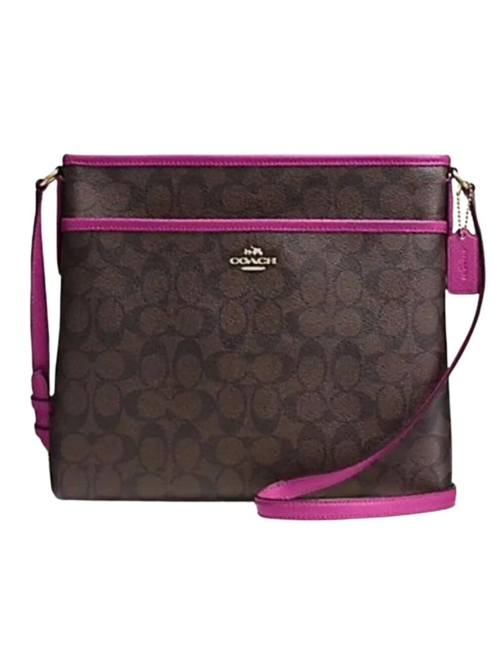 Coach Signature File Bag Brown Fuchsia Coated Canvas Crossbody Shoulder F34938